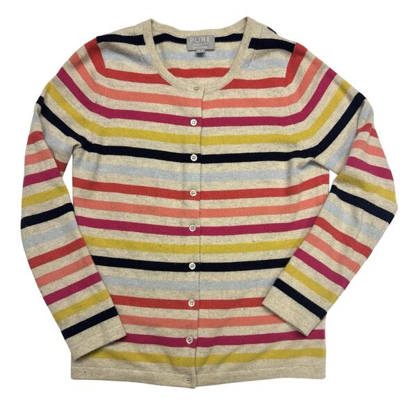 Pure Collection 100% Cashmere Womens Cardigan Size 6 Striped Sweater - Picture 1 of 9